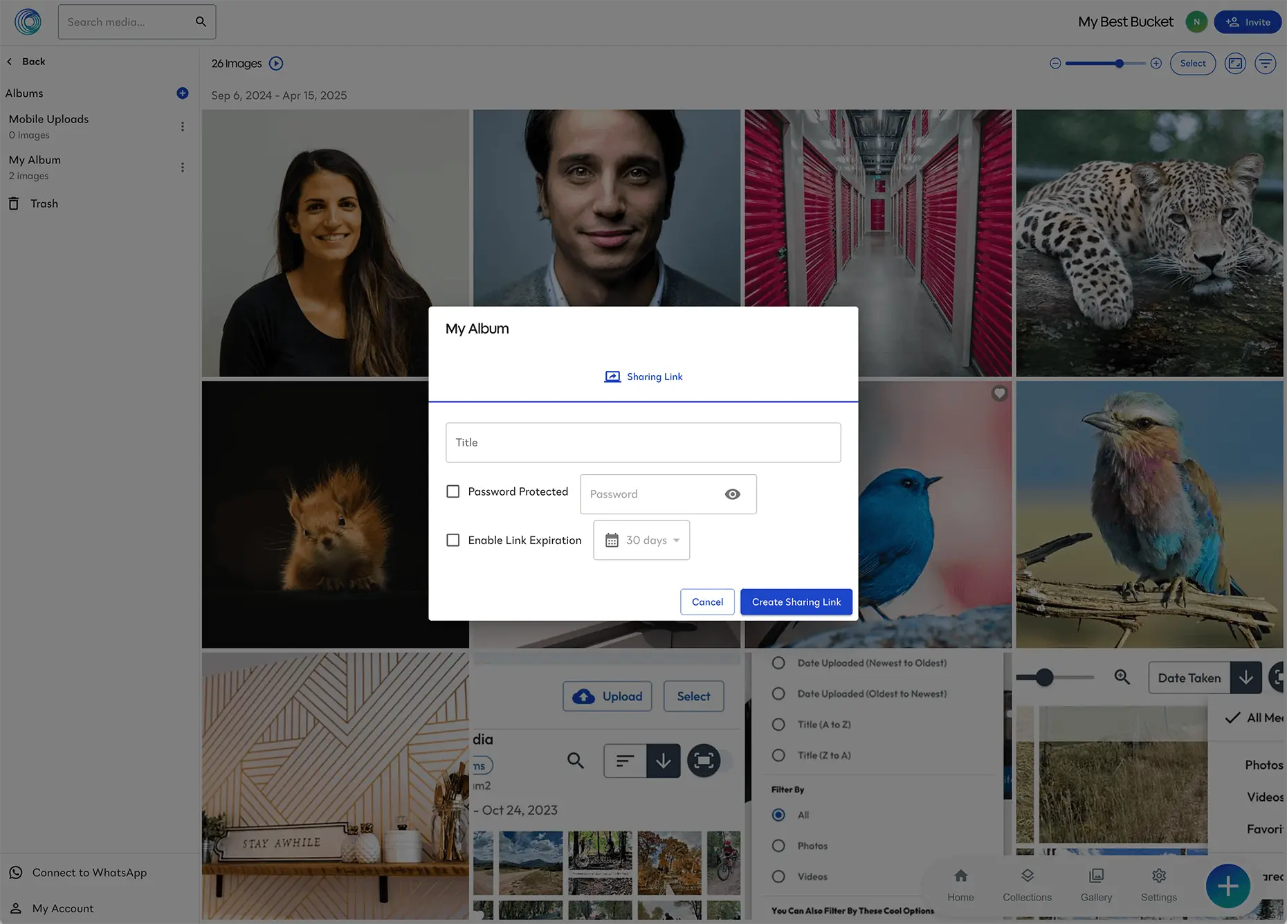 Spaces page listing personal and group buckets
