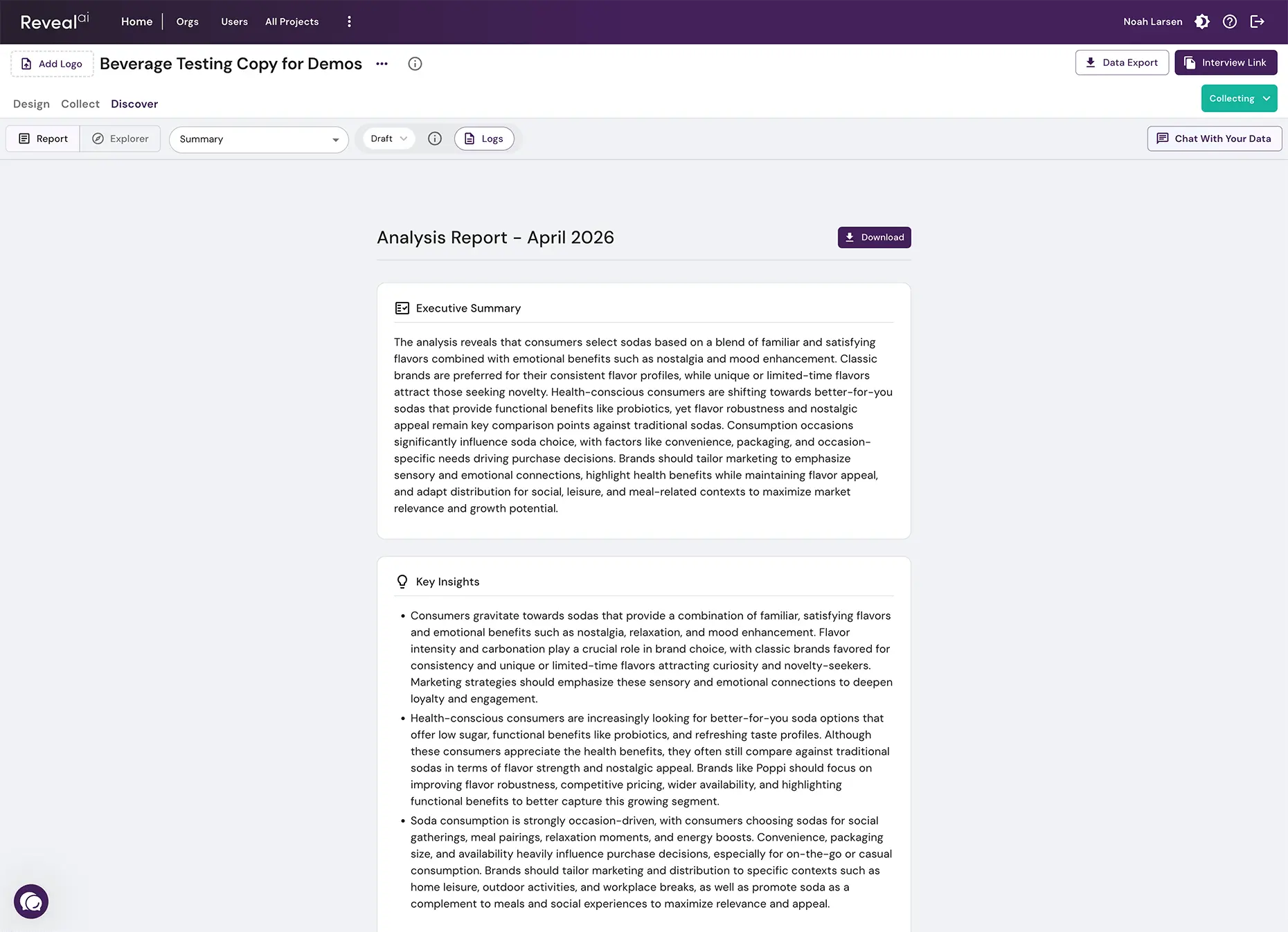 Discover analysis report with executive summary and key insights